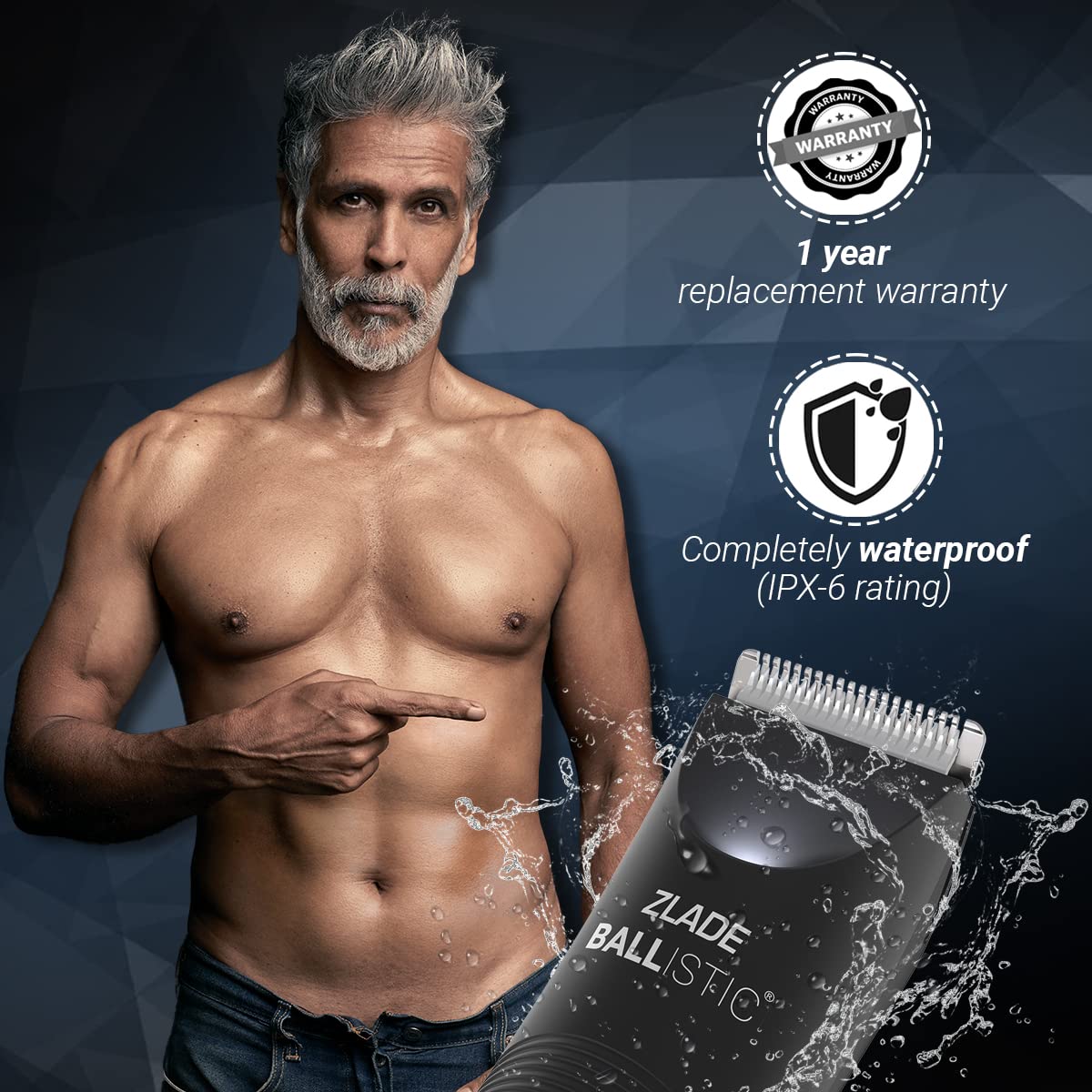 Zlade Ballistic LITE Manscaping Body Trimmer for Men, Beard, Body, Pubic Hair Grooming, Private Part Shaving, Waterproof, Cordless AAA Battery Powered, Smart Travel Lock 3 Second Long Press to Start