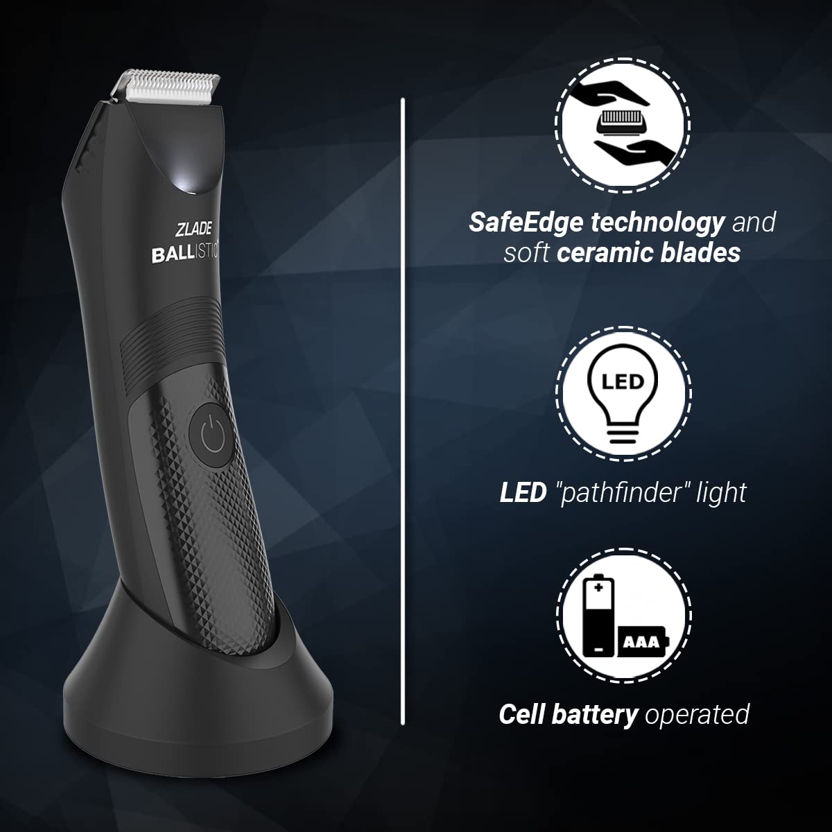 Zlade Ballistic LITE Manscaping Body Trimmer for Men, Beard, Body, Pubic Hair Grooming, Private Part Shaving, Waterproof, Cordless AAA Battery Powered, Smart Travel Lock 3 Second Long Press to Start