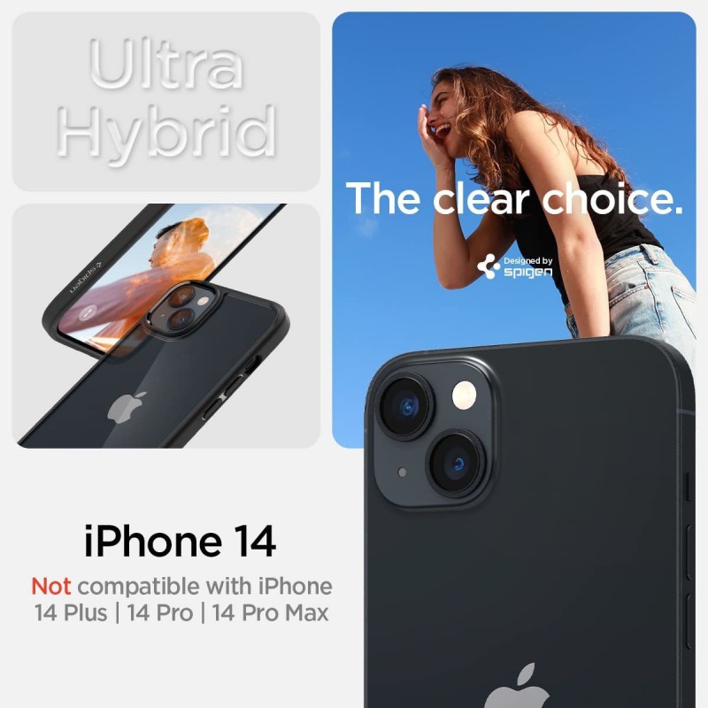 Spigen Ultra Hybrid Back Cover for Apple iPhone 14  (Black, Shock Proof, Pack of: 1)