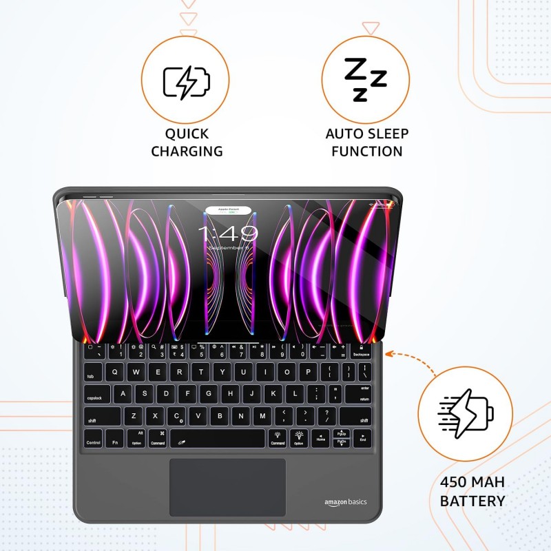 amazon basics Pro Series Bluetooth Magnetic Case with Keyboard for iPad Air 10.9" (4th/5th Gen) & iPad Pro 11" (1st, 2nd, 3rd & 4th Gen) | 450 mAh | Trackpad (Black) amazon basics Pro Series Bluetooth Magnetic Case with Keyboard for iPad Air 10.9" (4th/5th Gen) & iPad Pro 11" (1st, 2nd, 3rd & 4th Gen) | 450 mAh | Trackpad (Black)