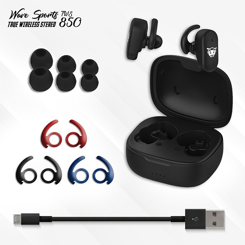 Ant Audio Wave Sports TWS 850 Wireless Earbuds Bluetooth 5.0,Touch Control Ear Buds Black 