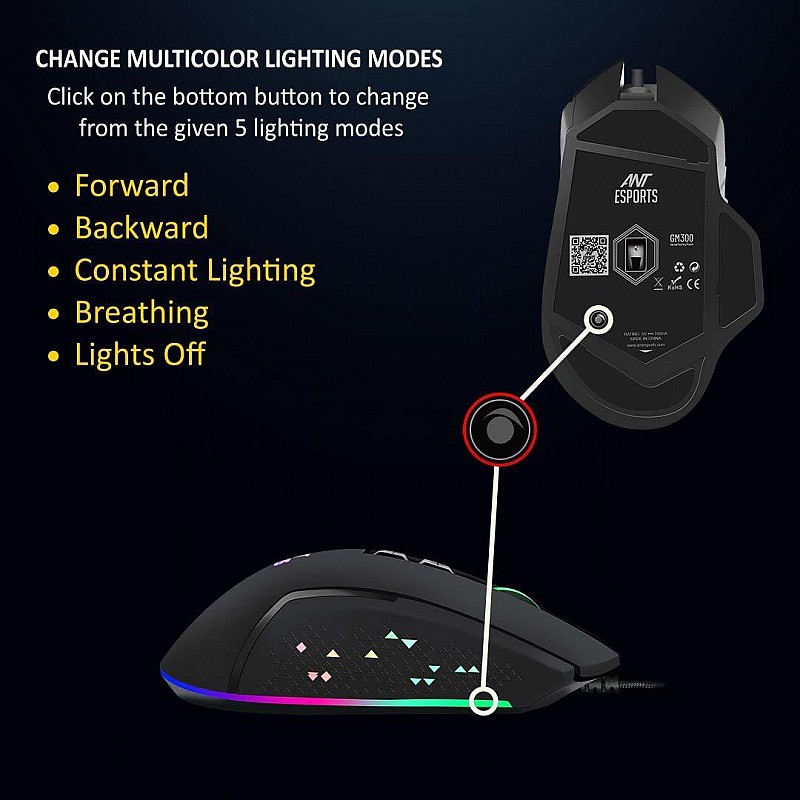 Ant Esports GM300 RGB Gaming Mouse with Optical Sensor 1000 Hz Polling Rate 4800 Dpi