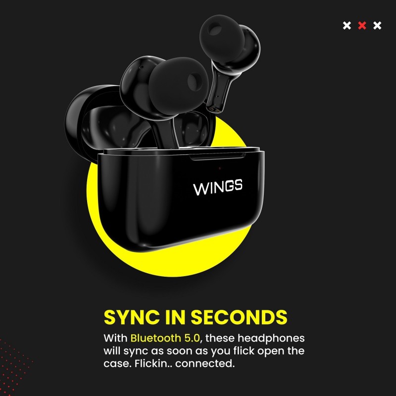 WINGS Bass Drops100 with Active Noise Cancellation,Transparency Mode,25 hours Playtime Bluetooth  (Black, True Wireless)