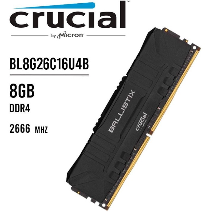 Crucial Ballistix 2666 MHz DDR4 DRAM Desktop Gaming Memory 8GB CL16 BL8G26C16U4B (Black), 5 inches Crucial Ballistix 2666 MHz DDR4 DRAM Desktop Gaming Memory 8GB CL16 BL8G26C16U4B (Black), 5 inches