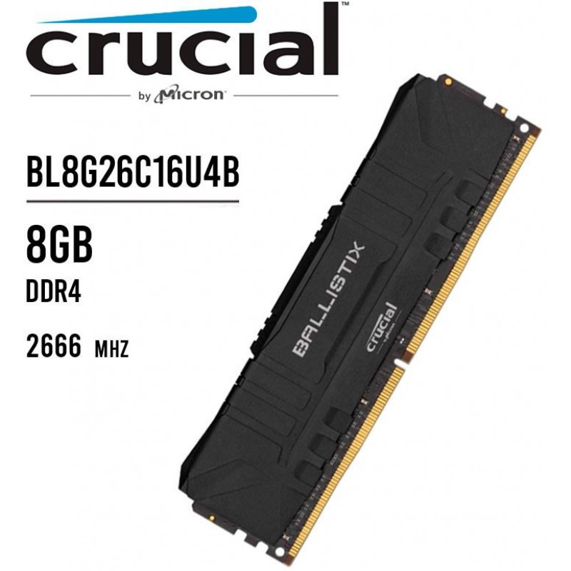 Crucial Ballistix 2666 MHz DDR4 DRAM Desktop Gaming Memory 8GB CL16 BL8G26C16U4B (Black), 5 inches Crucial Ballistix 2666 MHz DDR4 DRAM Desktop Gaming Memory 8GB CL16 BL8G26C16U4B (Black), 5 inches