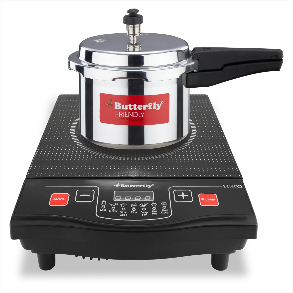 Butterfly Rhino V2 + 3L Pressure Cooker Induction Cooktop (Black, Push Button)