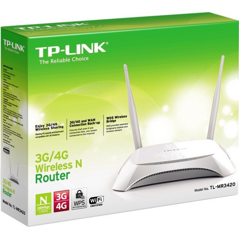 TP-Link TL-MR3420 300 Mbps 3G/4G Wi-Fi Router, 1 USB 2.0 Port, WPS Button, No Configuration Required, Bandwidth Control TP-Link TL-MR3420 300 Mbps 3G/4G Wi-Fi Router, 1 USB 2.0 Port, WPS Button, No Configuration Required, Bandwidth Control