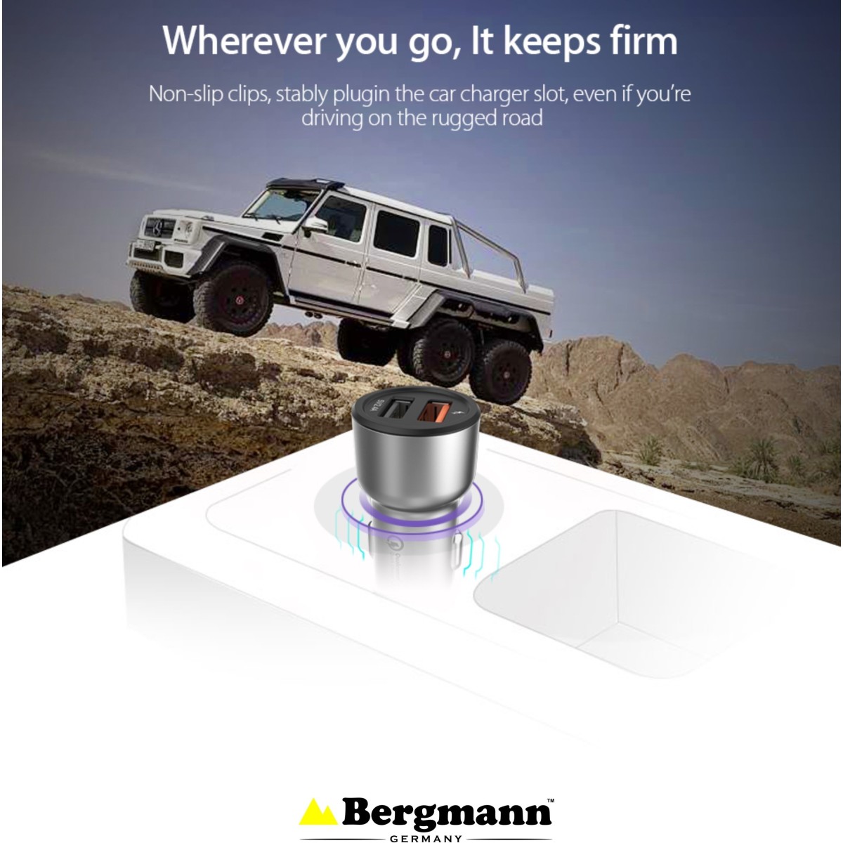 Bergmann 27 W Qualcomm 3.0 Turbo Car Charger (Black, Silver, With USB Cable)