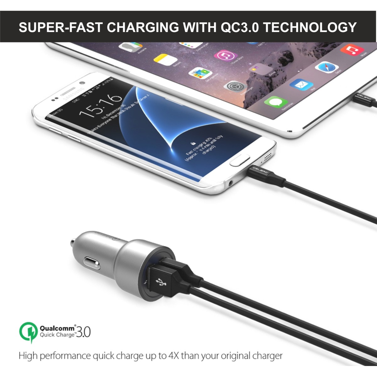 Bergmann 27 W Qualcomm 3.0 Turbo Car Charger (Black, Silver, With USB Cable)