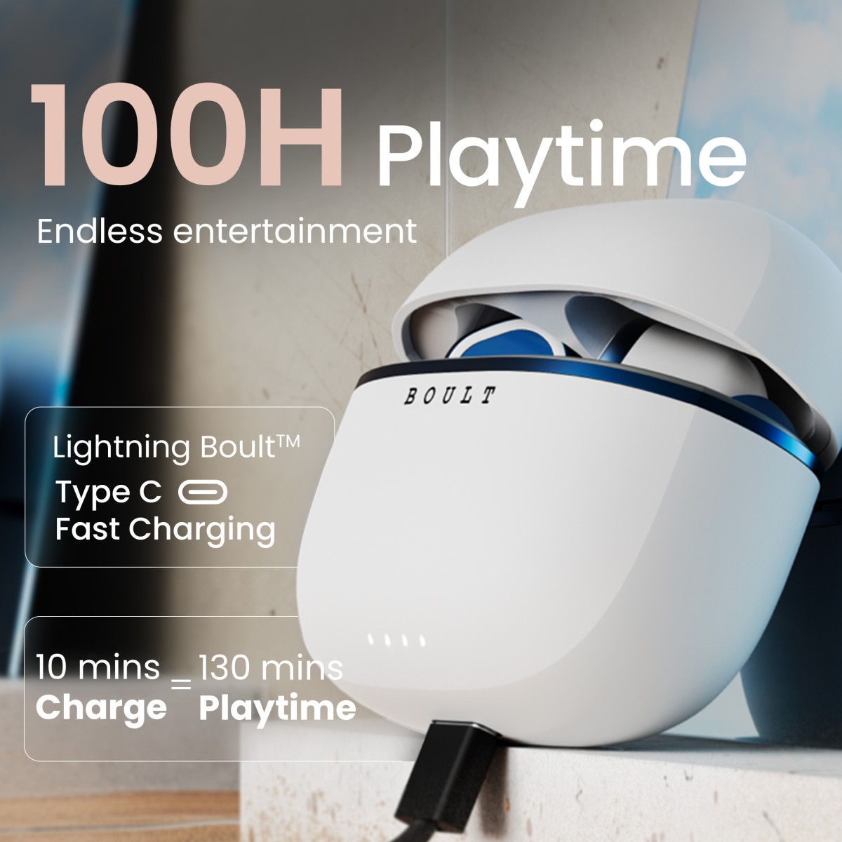 Boult Audio Curve Buds Pro with 100H Playtime, 4 Mics Clear Calling (Nautical Black)