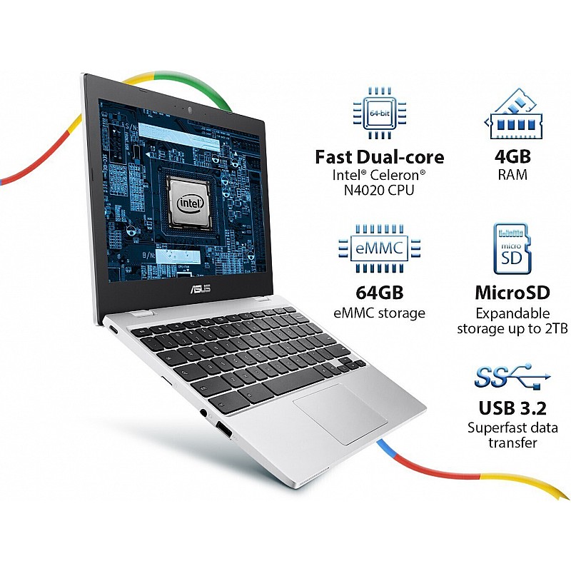 ASUS Chromebook Celeron Dual Core - (4 GB/64 GB EMMC Storage/Chrome OS)  (11.6 Inch, Transparent Silver, 1.24 Kg)