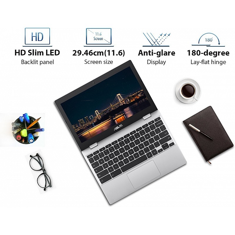 ASUS Chromebook Celeron Dual Core - (4 GB/64 GB EMMC Storage/Chrome OS)  (11.6 Inch, Transparent Silver, 1.24 Kg)