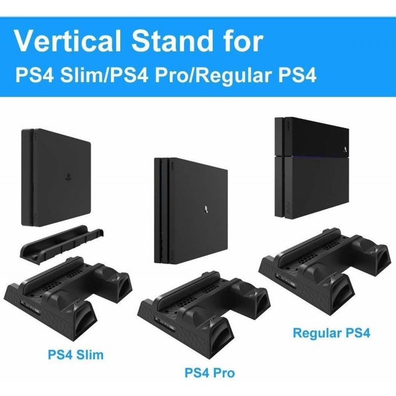 Microware Dobe PS4/PS4 Slim/PS4 Pro Multifunctional Vertical Stand Cooling Fan Stand,PS4 Controller Charging Dock Station with 12PCS Games Storage for PS4/PS4 Slim, PS4 Pro Console Gaming Accessory Kit (Black, For PS4) Microware Dobe PS4/PS4 Slim/PS4 Pro Multifunctional Vertical Stand Cooling Fan Stand,PS4 Controller Charging Dock Station with 12PCS Games Storage for PS4/PS4 Slim, PS4 Pro Console Gaming Accessory Kit (Black, For PS4)