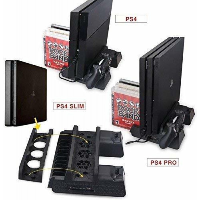 Microware Dobe PS4/PS4 Slim/PS4 Pro Multifunctional Vertical Stand Cooling Fan Stand,PS4 Controller Charging Dock Station with 12PCS Games Storage for PS4/PS4 Slim, PS4 Pro Console Gaming Accessory Kit (Black, For PS4) Microware Dobe PS4/PS4 Slim/PS4 Pro Multifunctional Vertical Stand Cooling Fan Stand,PS4 Controller Charging Dock Station with 12PCS Games Storage for PS4/PS4 Slim, PS4 Pro Console Gaming Accessory Kit (Black, For PS4)