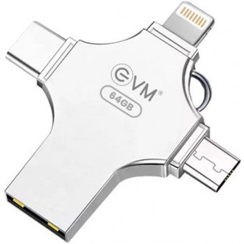 EVM EnStore 4 in 1 OTG FlashDrive/Type C/Lightning/USB 3.0 for PC/IOS/Android 64 GB Pen Drive Compatible with Desktop Computer, Laptop, Mobile USB 3.0 Metal Case  (Silver)