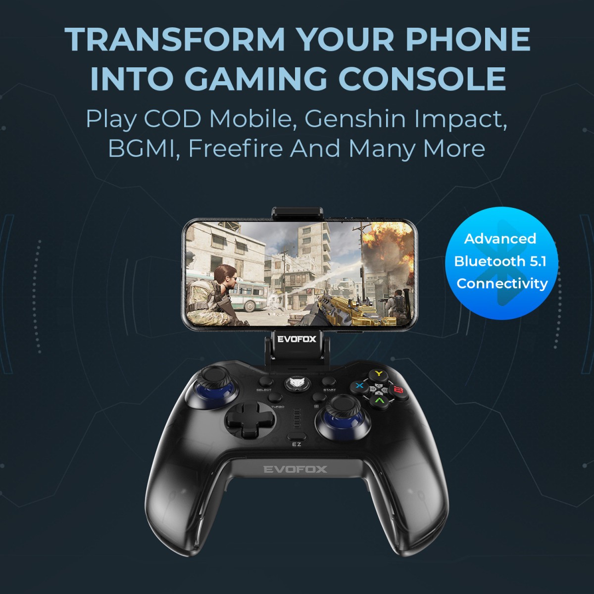 EVOFOX Go Wireless Bluetooth Gamepad (Grey, For Android, iOS)