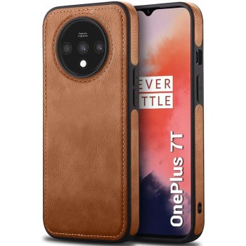 Oneplus 7T Pu Leather Full Camera Protection Back Case  (Brown, Camera Bump Protector)