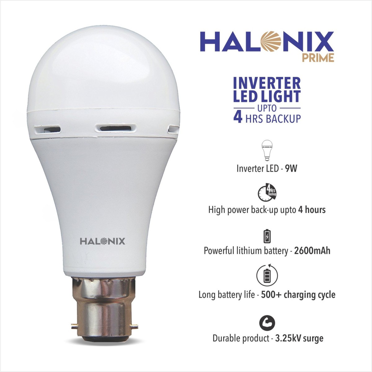 HALONIX LED PRIME INVERTER 9W B22 CW M 4 hrs Bulb Emergency (Light Pack of 5)
