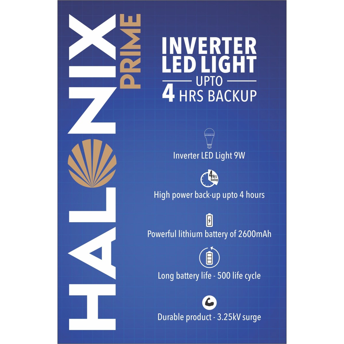 HALONIX LED PRIME INVERTER 9W B22 CW M 4 hrs Bulb Emergency (Light Pack of 5)