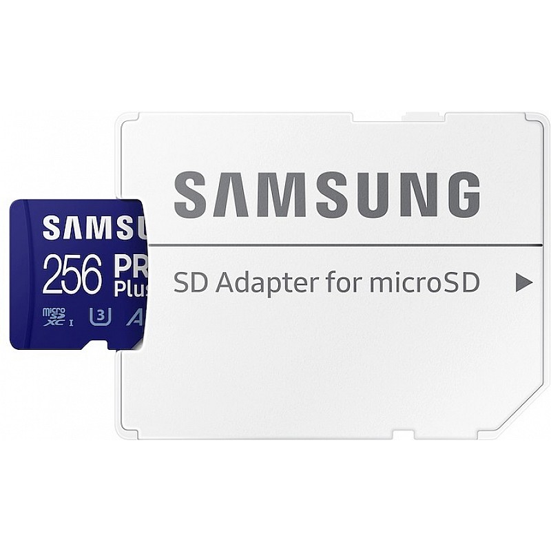 SAMSUNG PRO Plus microSD Memory Card + Adapter, 256GB MicroSDXC, Up to 180 MB/s, Full HD & 4K UHD, UHS-I, C10, U3, V30, A2 for Android Phones, Tablets, Action camera, Drone, MB-MD256SA/APC