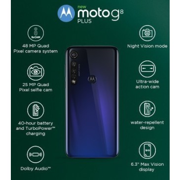 Motorola Moto G8 Plus Phone (Cosmic Blue, 64 GB, 4 GB RAM) Refurbished 