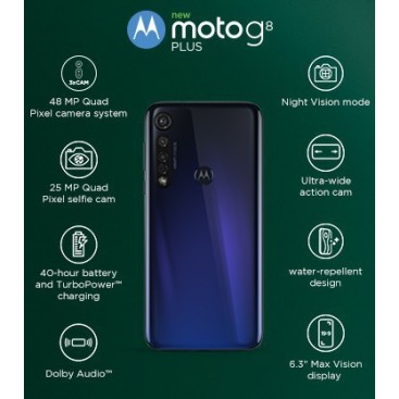Motorola Moto G8 Plus Phone (Cosmic Blue, 64 GB, 4 GB RAM) refurbished
