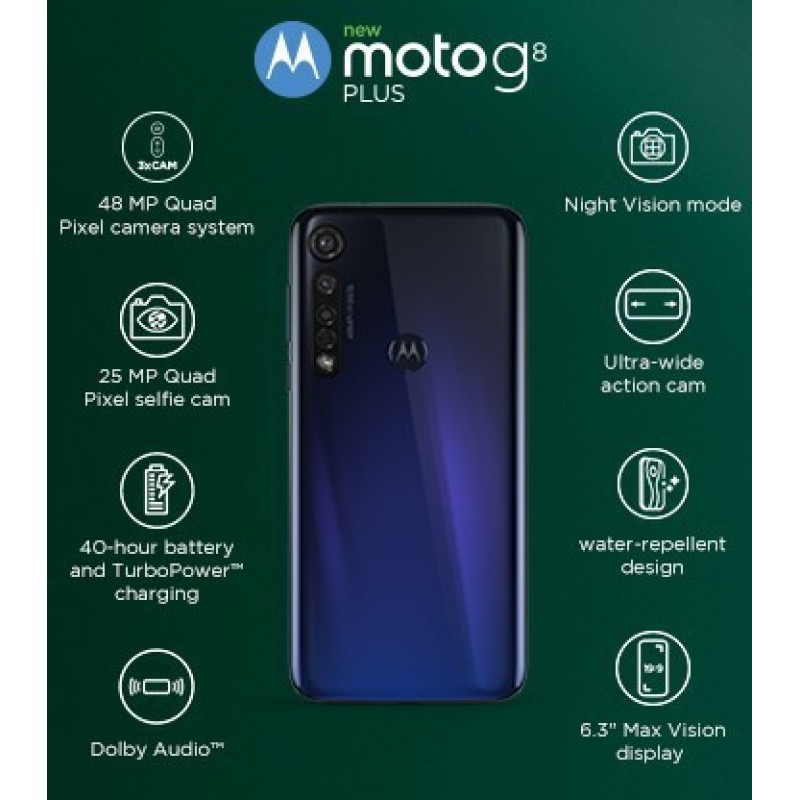 Motorola Moto G8 Plus Phone (Cosmic Blue, 64 GB, 4 GB RAM) Refurbished 
