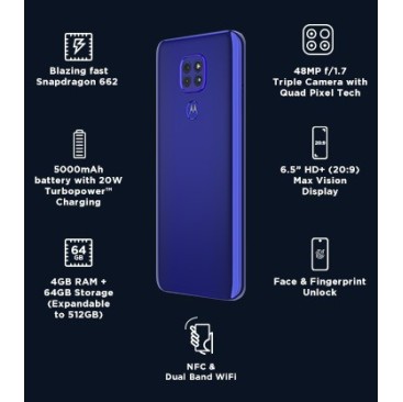 Motorola G9 (Sapphire Blue, 64 GB) (4 GB RAM) (Refurbished)
