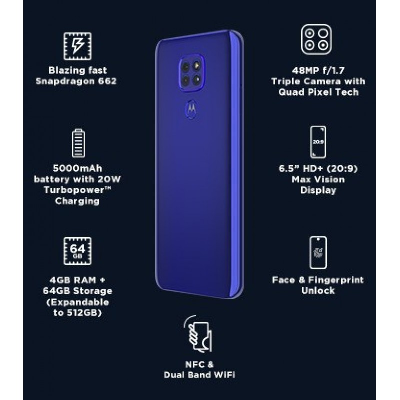 Motorola G9 (Sapphire Blue, 64 GB) (4 GB RAM) (Refurbished)