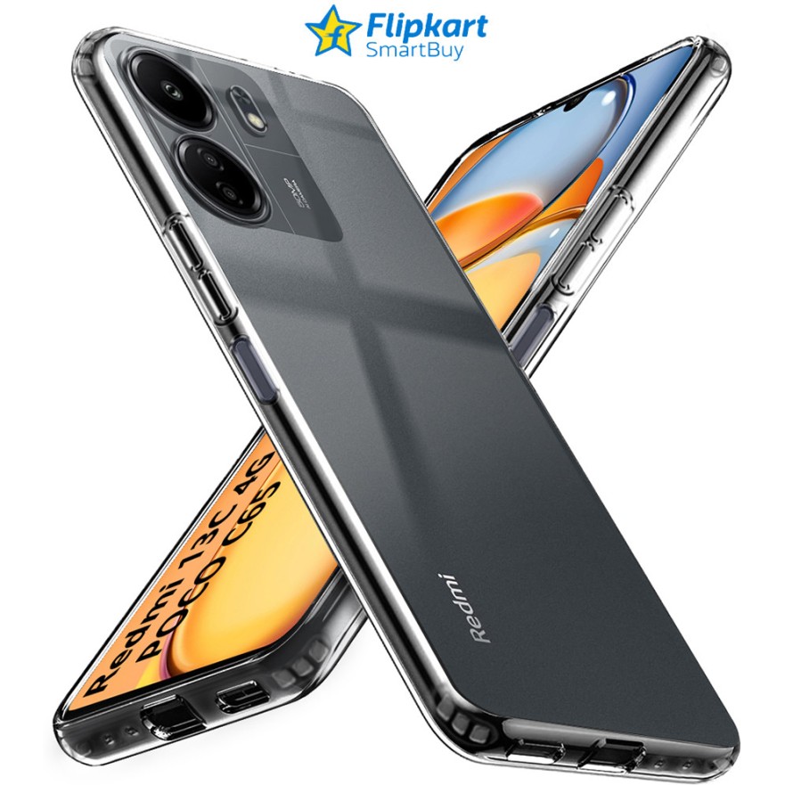 Flipkart SmartBuy Back Cover for Poco C65, Redmi 13C 4G (Transparent, Grip Case, Silicon, Pack of: 1)