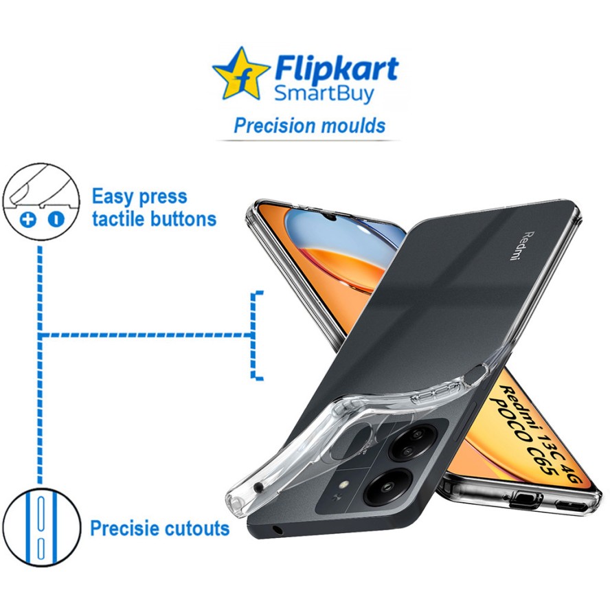 Flipkart SmartBuy Back Cover for Poco C65, Redmi 13C 4G (Transparent, Grip Case, Silicon, Pack of: 1)