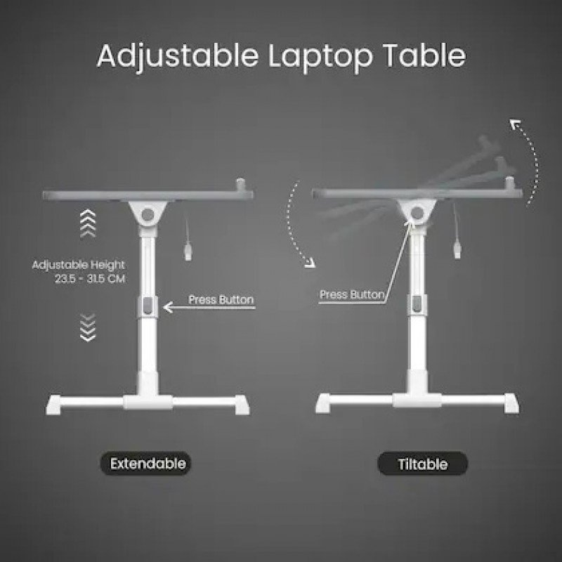 Portronics My Buddy Plus Adjustable Laptop Table with Built in USB Cooling Fan Foldable Legs (Black) Portronics My Buddy Plus Adjustable Laptop Table with Built in USB Cooling Fan Foldable Legs (Black)