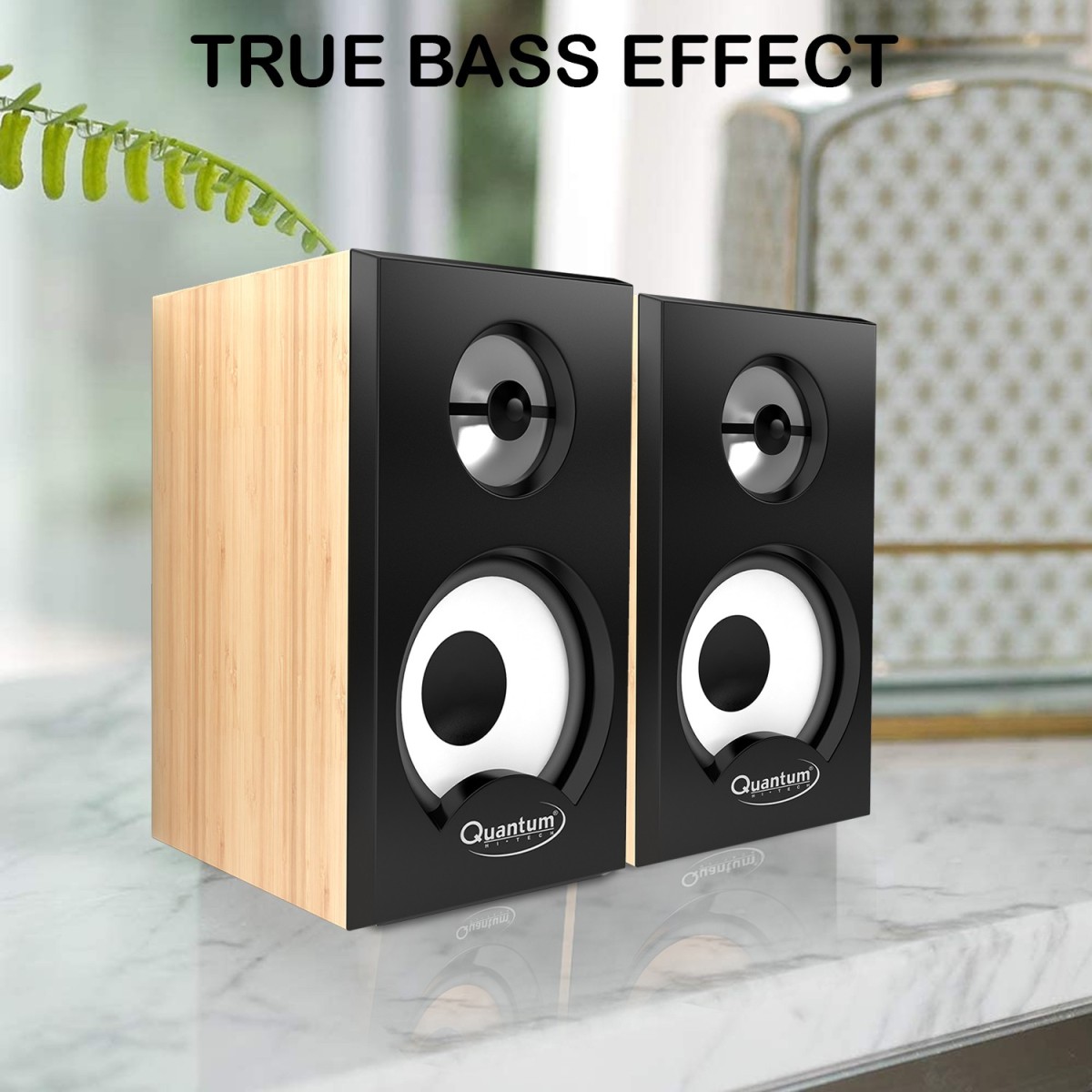 Quantum QHM636 Portable Laptop USB Powered Multimedia Wooden Speaker with AUX Input