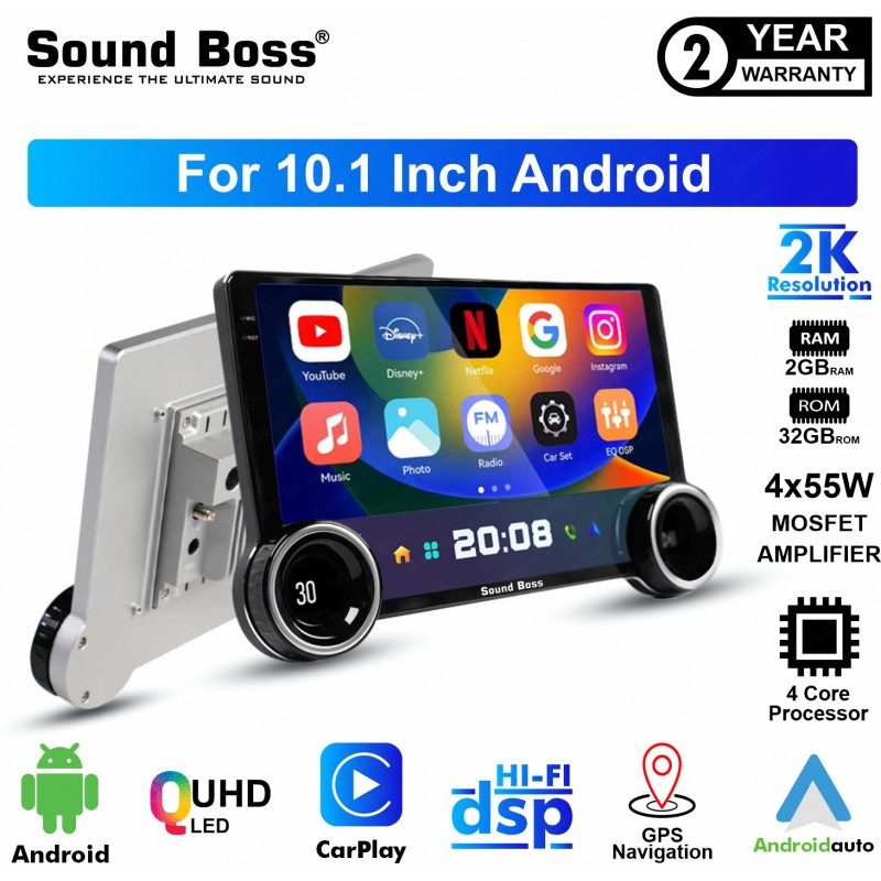 Sound Boss QLED 2K Diamond Series Androidify 4th Generation 10.1 Inch (2GB/32GB) Android Car Stereo  (Double Din)