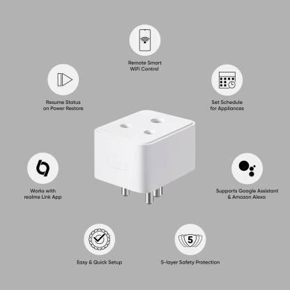 realme Wi-Fi 16A Smart Plug (White) with Smart Wi-Fi Control Google Assistant and Alexa Support realme Wi-Fi 16A Smart Plug (White) with Smart Wi-Fi Control Google Assistant and Alexa Support