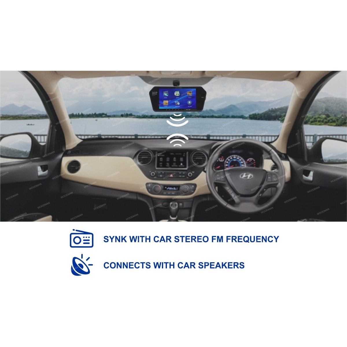 WOODMAN 7 inch Car Video Monitor with USB, Bluetooth and Car Reaview Camera Black LED (18 cm)