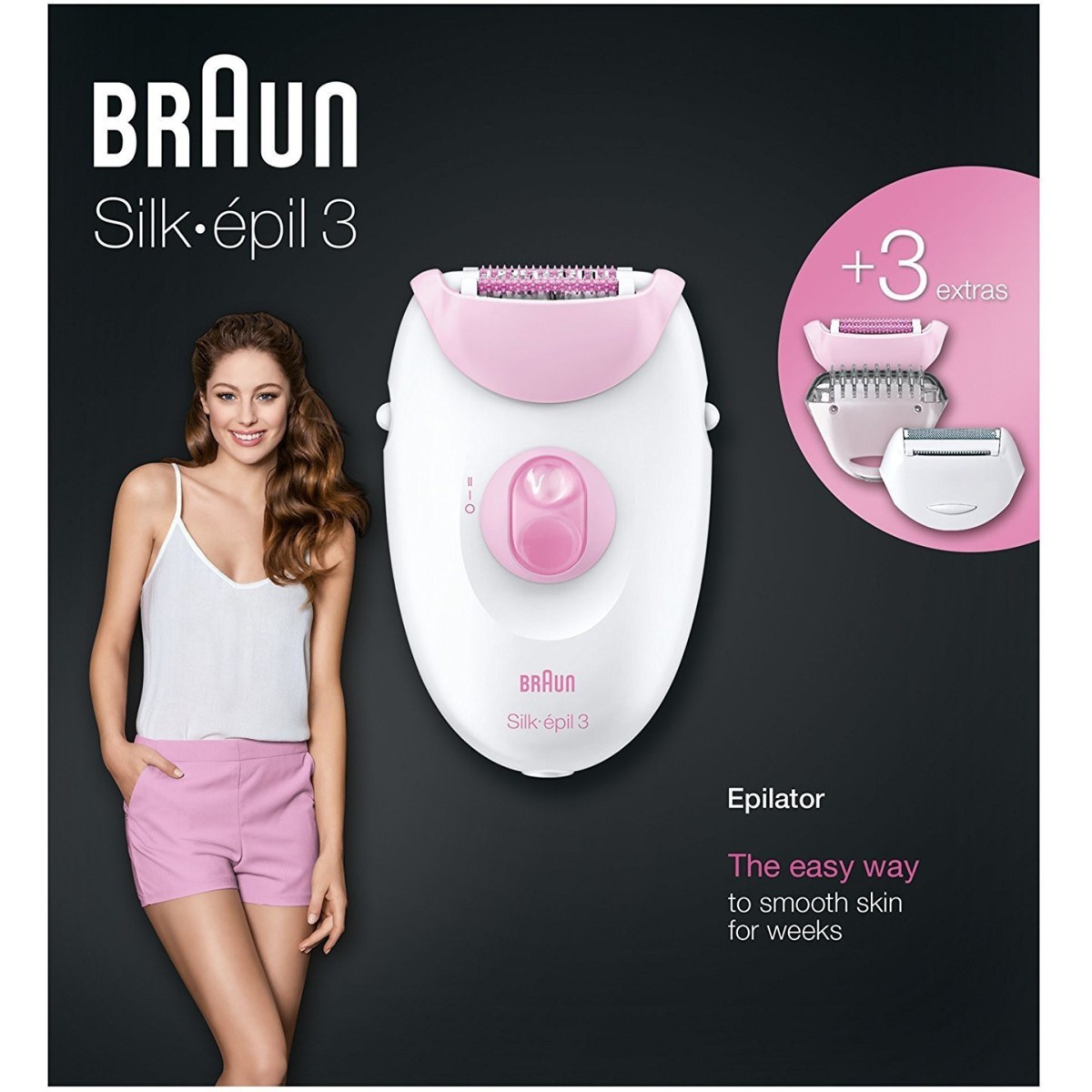 Braun Silk-epil 3-170, Epilator for Long-Lasting Hair Removal, 20 Tweezer System, Smart light Technology and Massage Rollers, Purple