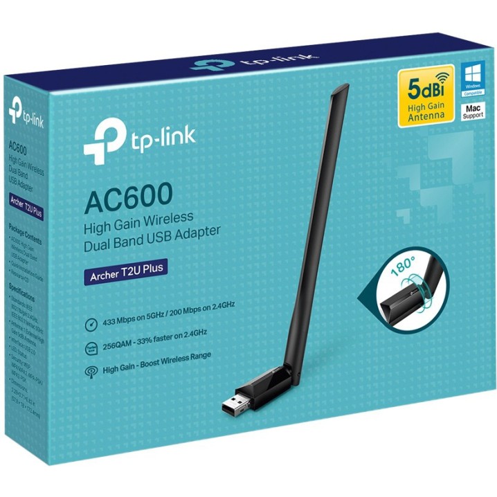 TP-link Archer T2U Plus AC600 High Gain Wireless Dual Band USB Adapter TP-link Archer T2U Plus AC600 High Gain Wireless Dual Band USB Adapter