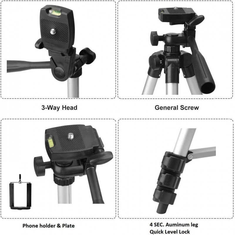 Kubra 3110 for Mobile, DSLR, Mirrorless, Sports & Action Portable Lightweight Aluminum Tripod (Black, Supports Up to 1500 g) Kubra 3110 for Mobile, DSLR, Mirrorless, Sports & Action Portable Lightweight Aluminum Tripod (Black, Supports Up to 1500 g)