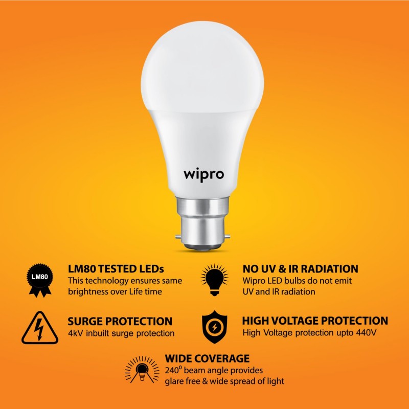 wipro 10W B22 LED White Bulb, Pack of 4 (Garnet) wipro 10W B22 LED White Bulb, Pack of 4 (Garnet)