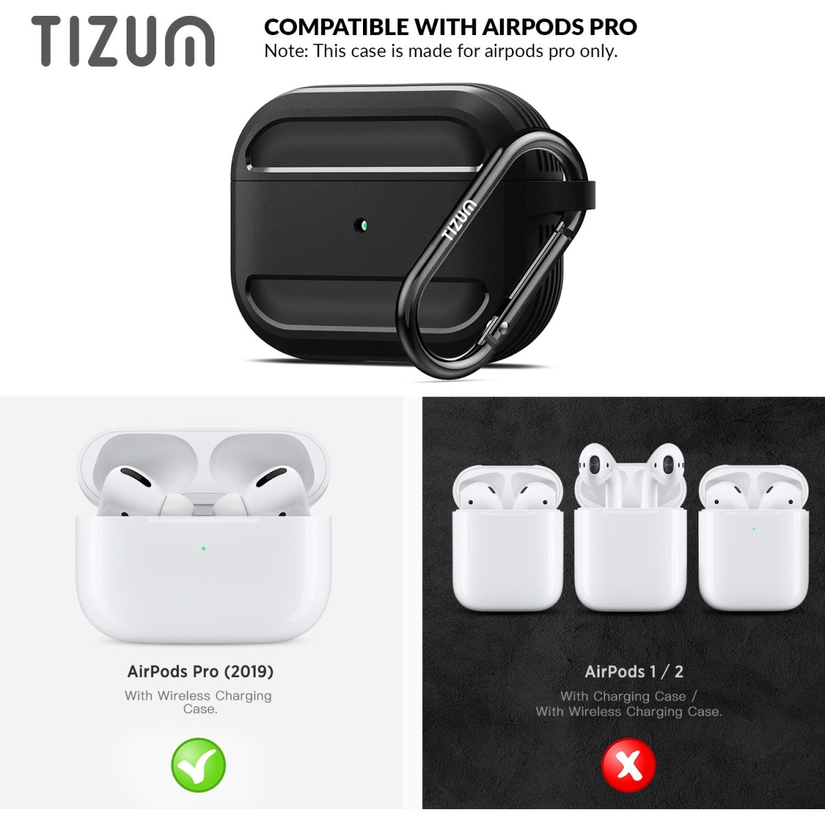 Tizum Silicone Press and Release Headphone Case For Apple Airpods Pro 1st Generation (Black)