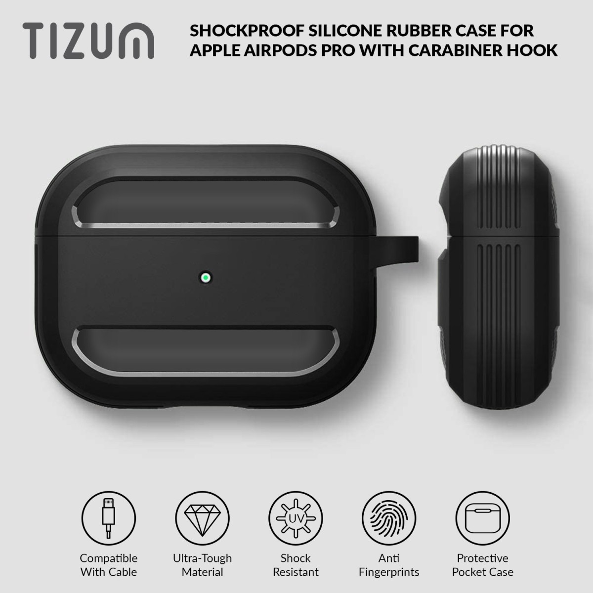 Tizum Silicone Press and Release Headphone Case For Apple Airpods Pro 1st Generation (Black)