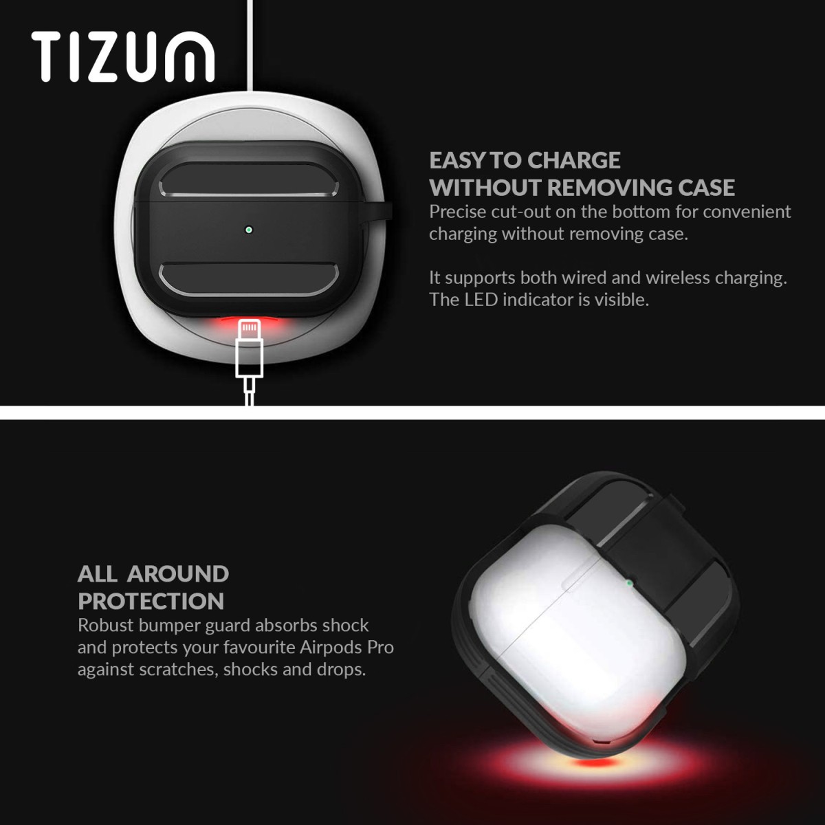 Tizum Silicone Press and Release Headphone Case For Apple Airpods Pro 1st Generation (Black)