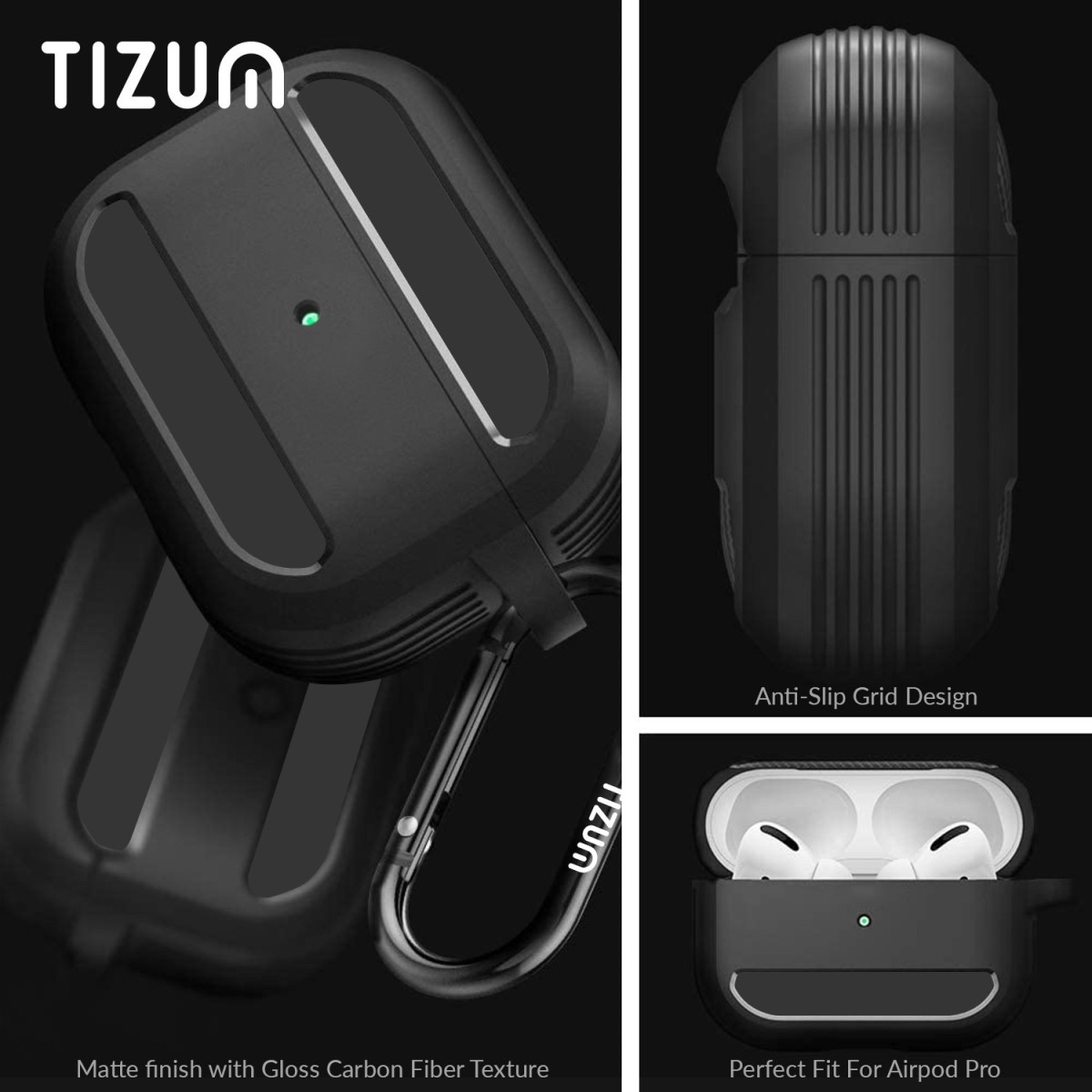 Tizum Silicone Press and Release Headphone Case For Apple Airpods Pro 1st Generation (Black)