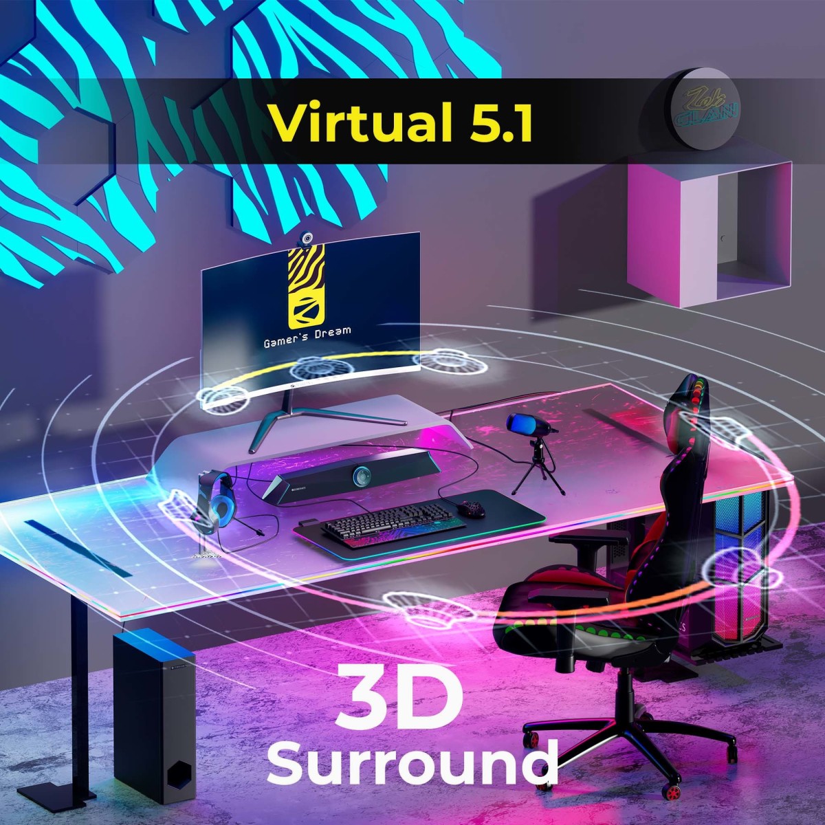 ZEBRONICS Zeb Sonic BAR 100-120W RMS Soundbar with Subwoofer,Type C + Dual 3.5mm Audio Ports, Virtual 5.1 and 3D Sound, Black