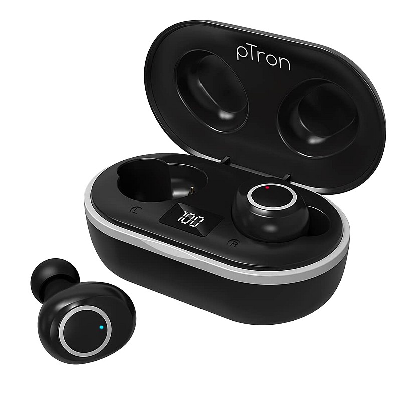 pTron Bassbuds Jets Headphone, True Wireless Bluetooth 5.0 (Black)