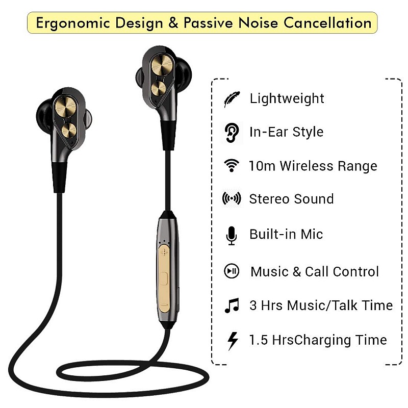 PTron BT Boom Dual Driver Bluetooth Headphones, High Bass & Stereo Sound, Built-in HD Mic