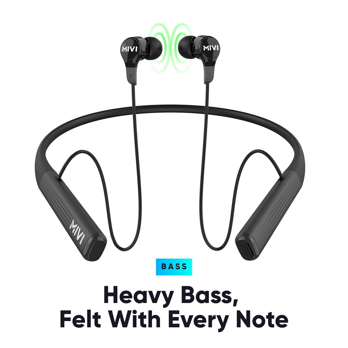 Mivi Collar 2B Wireless Earphones, Bluetooth Earphones with mic Black