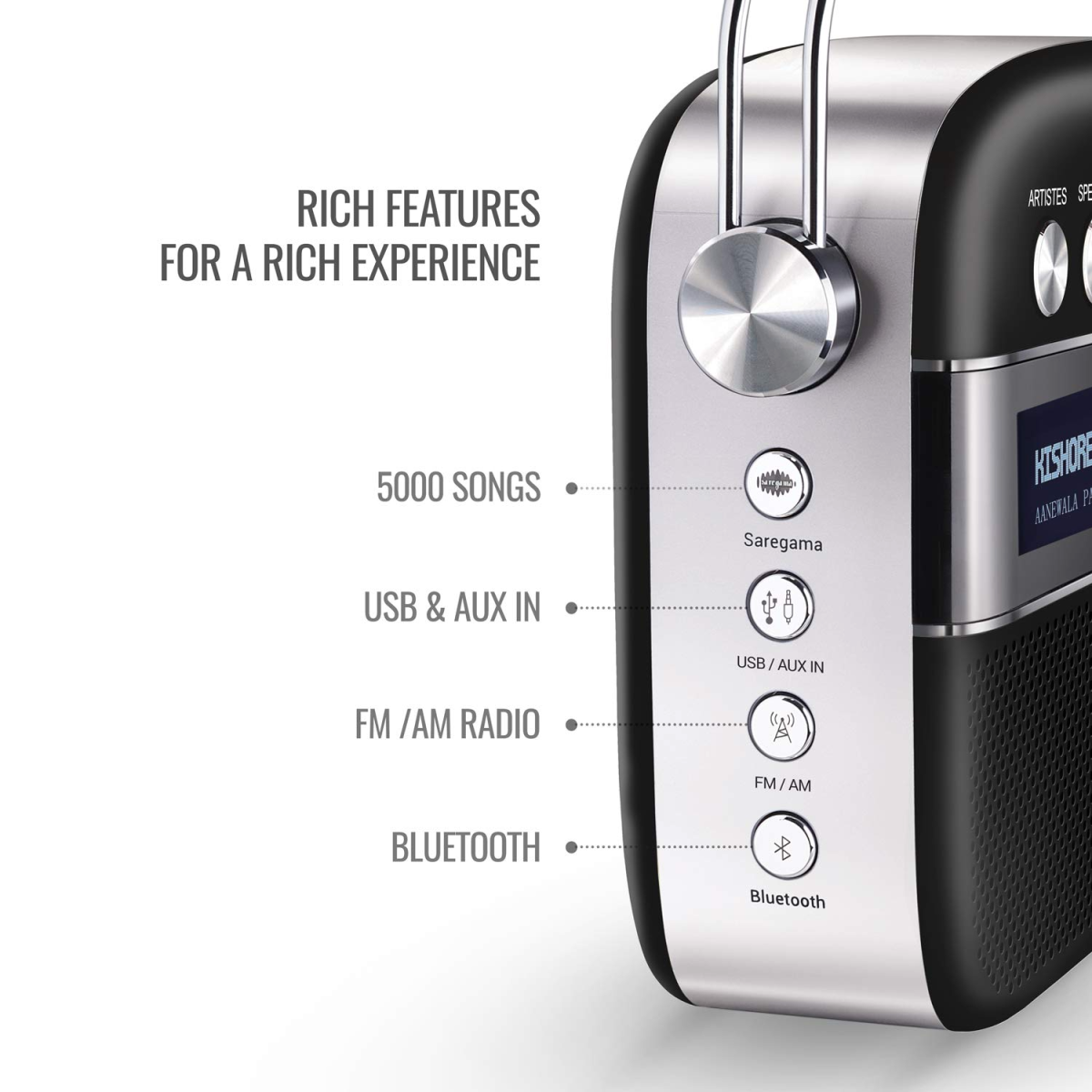 Saregama Carvaan 2.0 Hindi Portable Music Player Classic Black