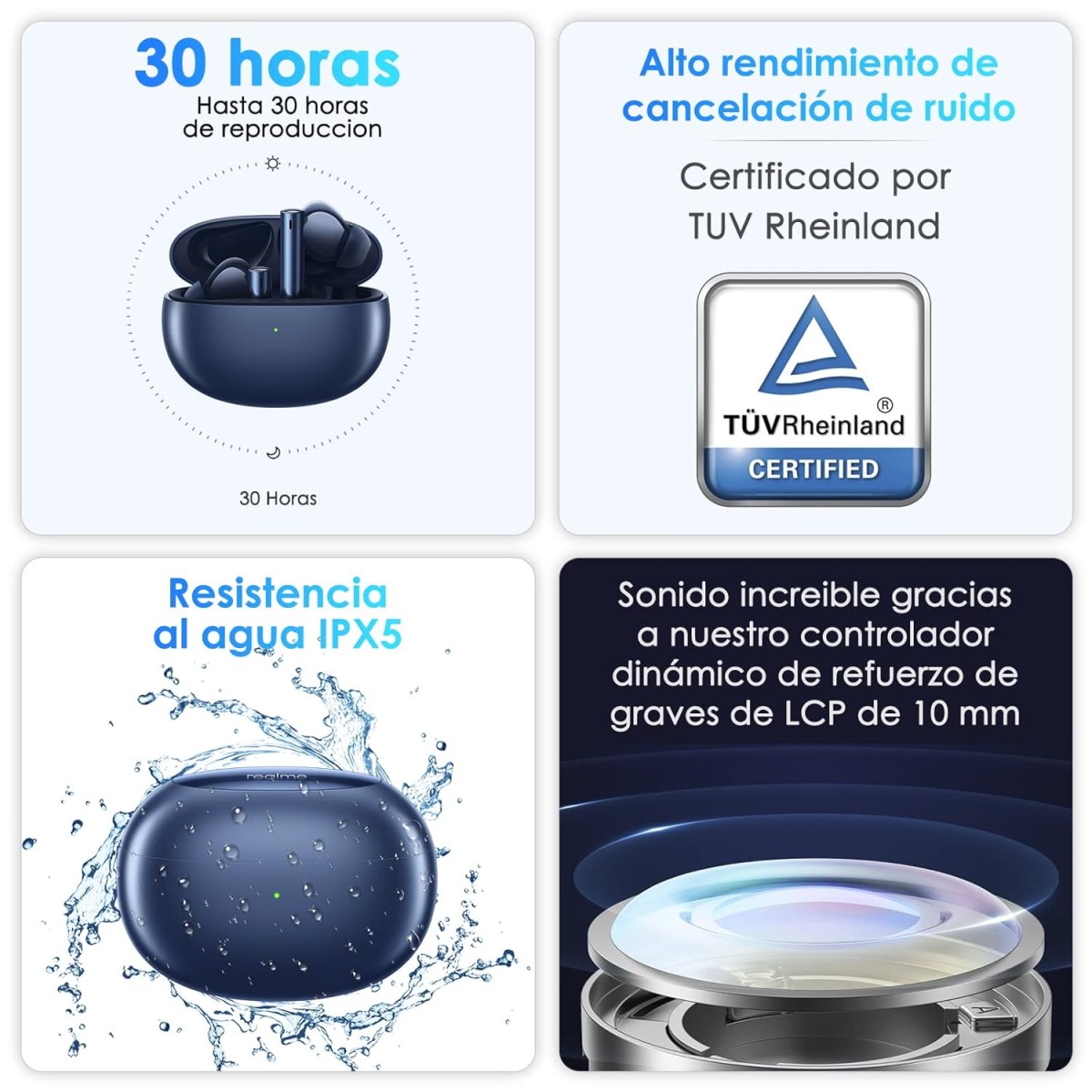 realme Buds Air 3 Bluetooth Headphones, Active Noise Cancelling, Bluetooth 5.2, 10 mm Dynamic Bass Boost Driver, Total 30 Hours Playback, IPX5 Water Resistance, Starry Blue